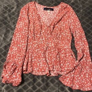 XS long sleeve flowy top red orange color